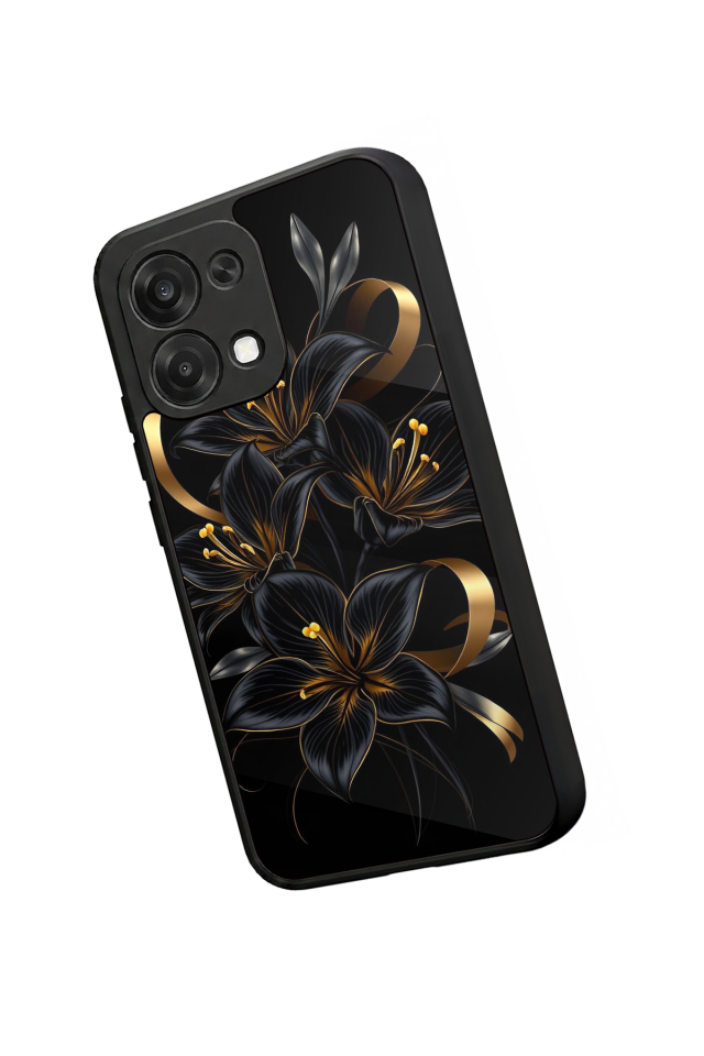 Oppo A6 Pro Uyumlu Yaldizli Cicek Tasarımlı Glossy Premium Kılıf