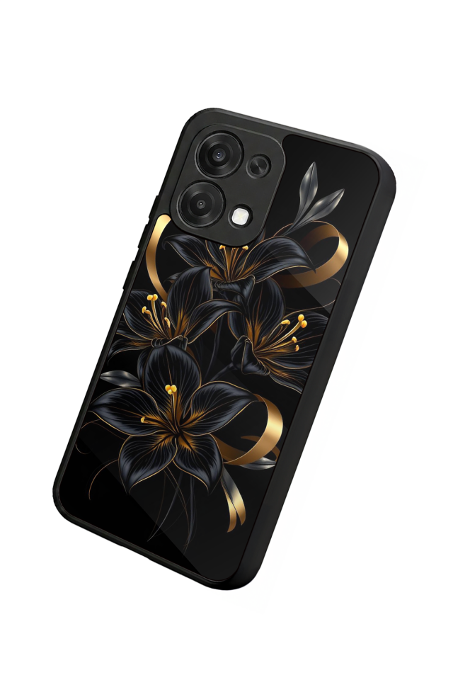 Oppo A6 Pro Uyumlu Yaldizli Cicek Tasarımlı Glossy Premium Kılıf
