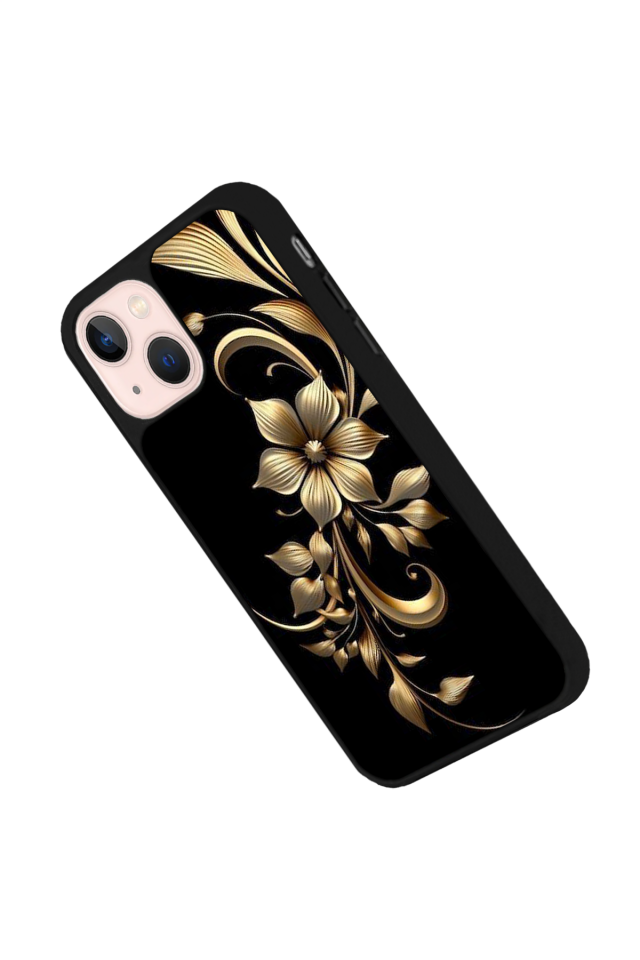 iPhone 13 Mini Uyumlu Yaldizli Cicek Tasarımlı Glossy Premium Kılıf