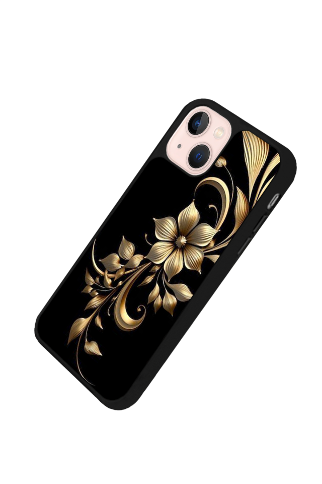 iPhone 13 Mini Uyumlu Yaldizli Cicek Tasarımlı Glossy Premium Kılıf