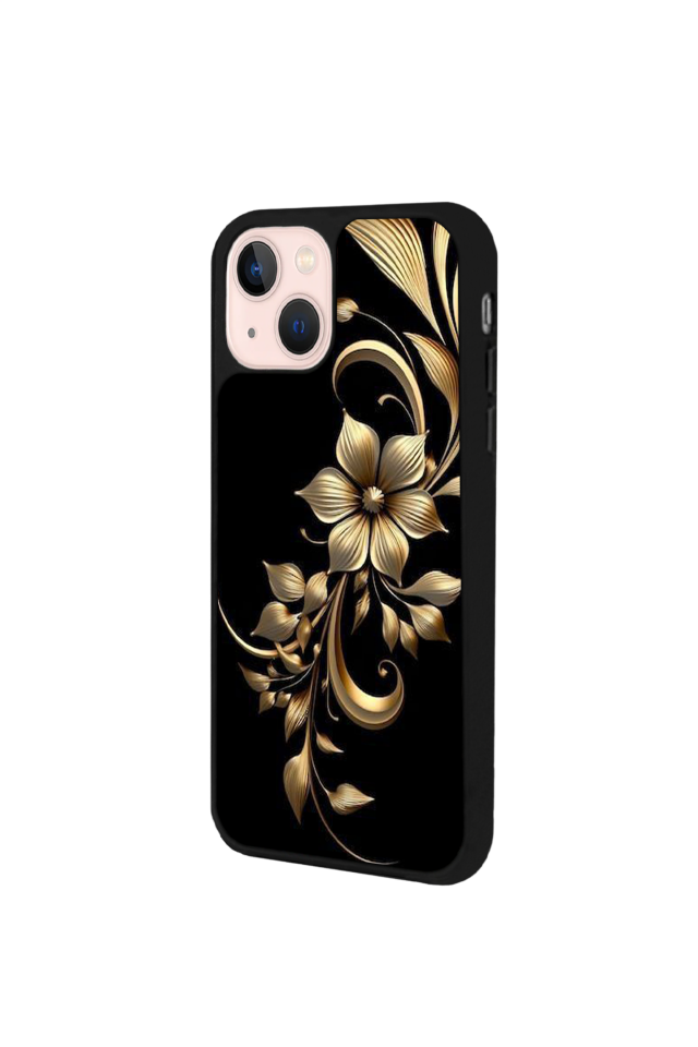 iPhone 13 Mini Uyumlu Yaldizli Cicek Tasarımlı Glossy Premium Kılıf
