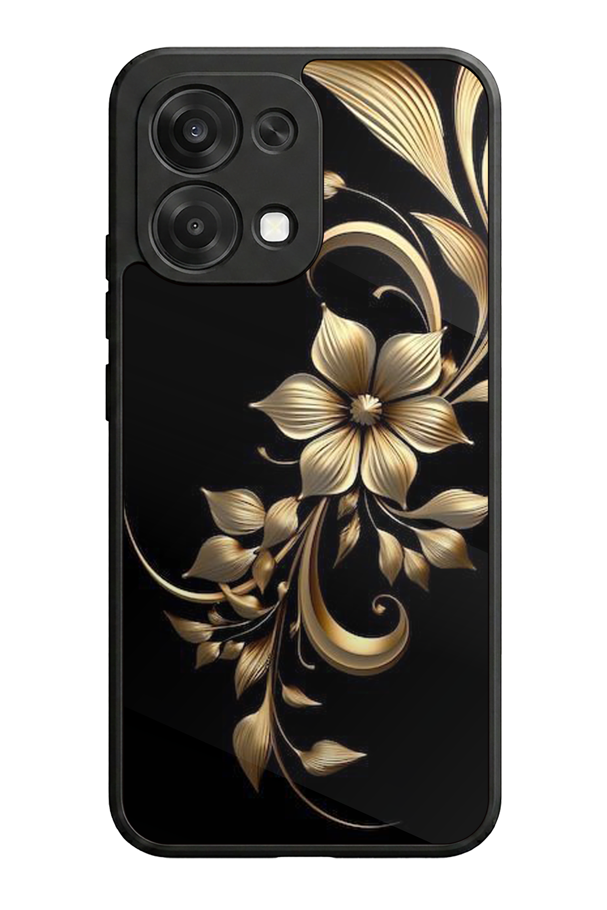 Oppo A6 Pro Uyumlu Yaldizli Cicek Tasarımlı Glossy Premium Kılıf