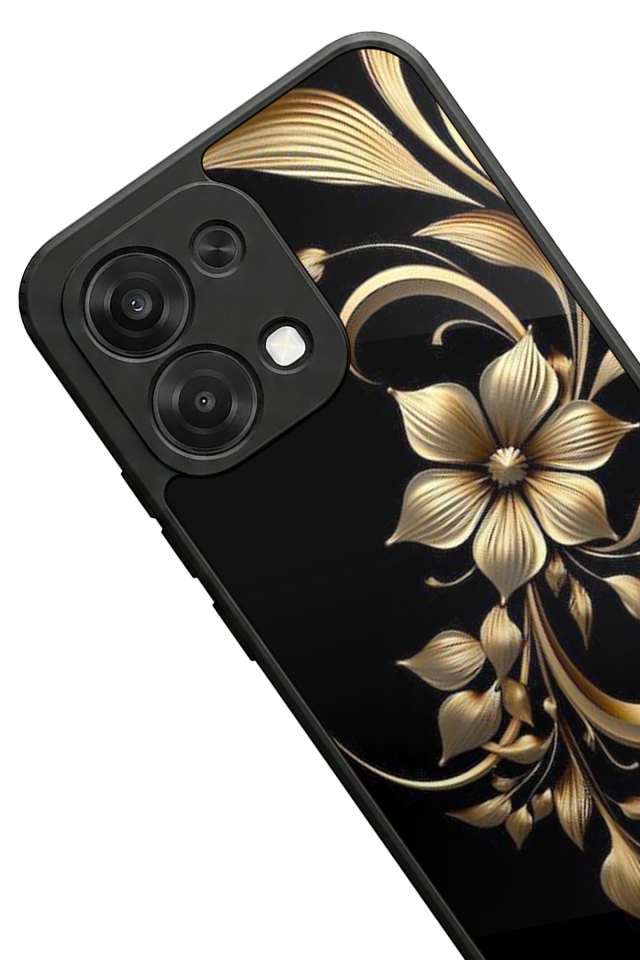 Oppo A6 Pro Uyumlu Yaldizli Cicek Tasarımlı Glossy Premium Kılıf