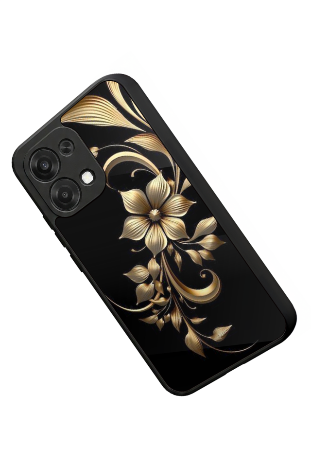 Oppo A6 Pro Uyumlu Yaldizli Cicek Tasarımlı Glossy Premium Kılıf