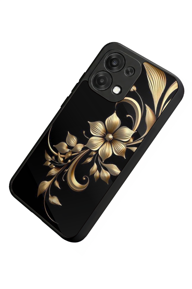 Oppo A6 Pro Uyumlu Yaldizli Cicek Tasarımlı Glossy Premium Kılıf