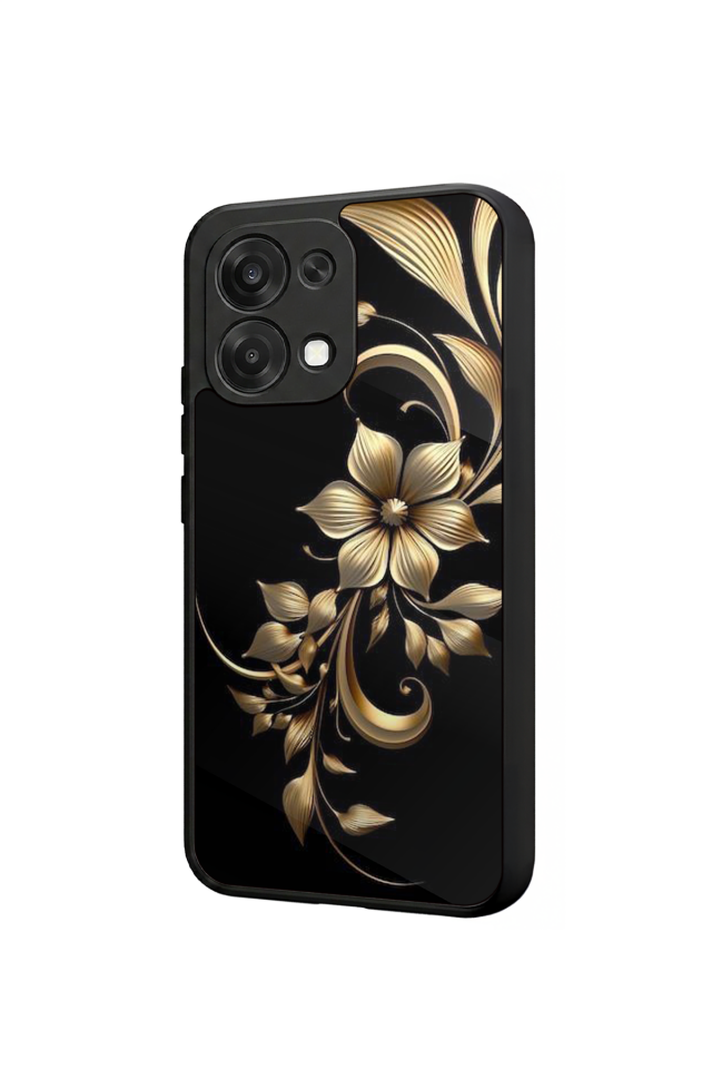 Oppo A6 Pro Uyumlu Yaldizli Cicek Tasarımlı Glossy Premium Kılıf
