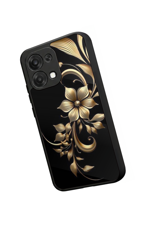 Oppo A6 Pro Uyumlu Yaldizli Cicek Tasarımlı Glossy Premium Kılıf