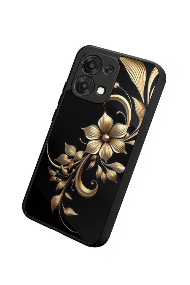 Oppo A6 Pro Uyumlu Yaldizli Cicek Tasarımlı Glossy Premium Kılıf