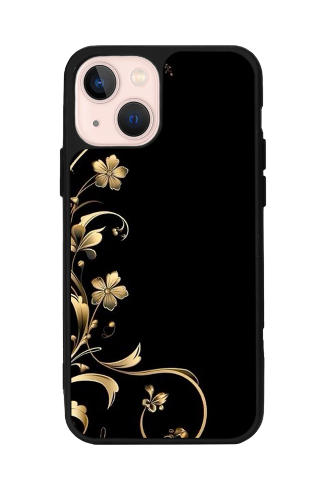 iPhone 13 Mini Uyumlu Yaldizli Cicek Tasarımlı Glossy Premium Kılıf