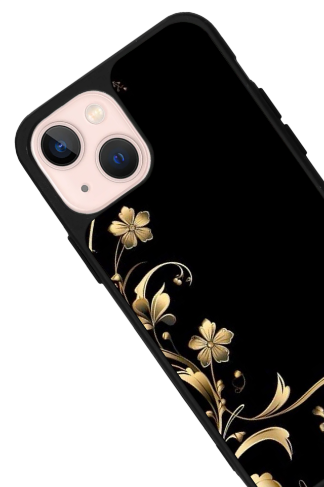 iPhone 13 Mini Uyumlu Yaldizli Cicek Tasarımlı Glossy Premium Kılıf