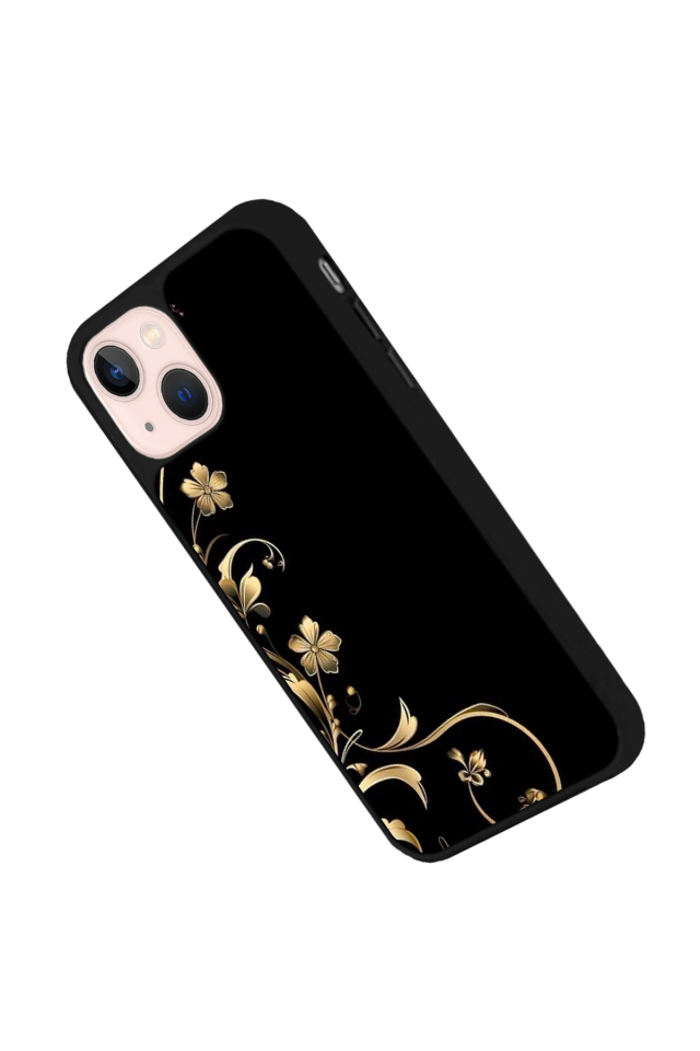 iPhone 13 Mini Uyumlu Yaldizli Cicek Tasarımlı Glossy Premium Kılıf