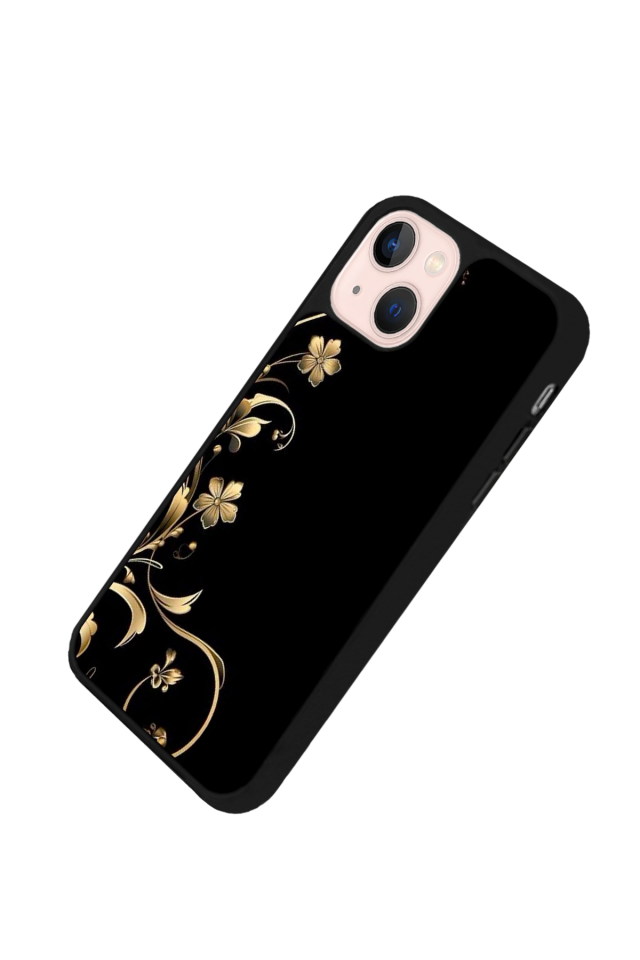 iPhone 13 Mini Uyumlu Yaldizli Cicek Tasarımlı Glossy Premium Kılıf