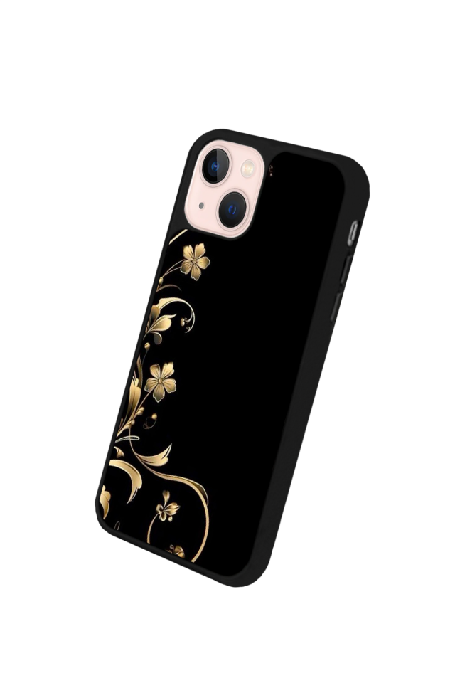 iPhone 13 Mini Uyumlu Yaldizli Cicek Tasarımlı Glossy Premium Kılıf