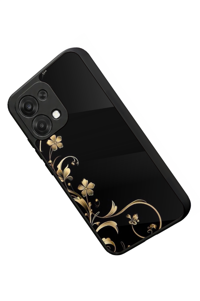 Oppo A6 Pro Uyumlu Yaldizli Cicek Tasarımlı Glossy Premium Kılıf