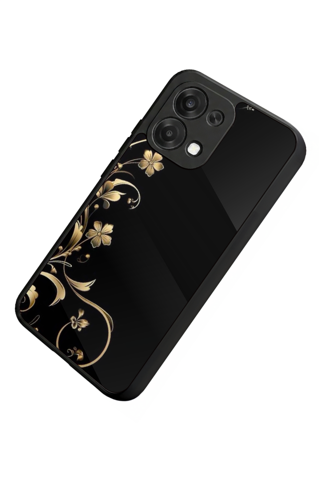Oppo A6 Pro Uyumlu Yaldizli Cicek Tasarımlı Glossy Premium Kılıf