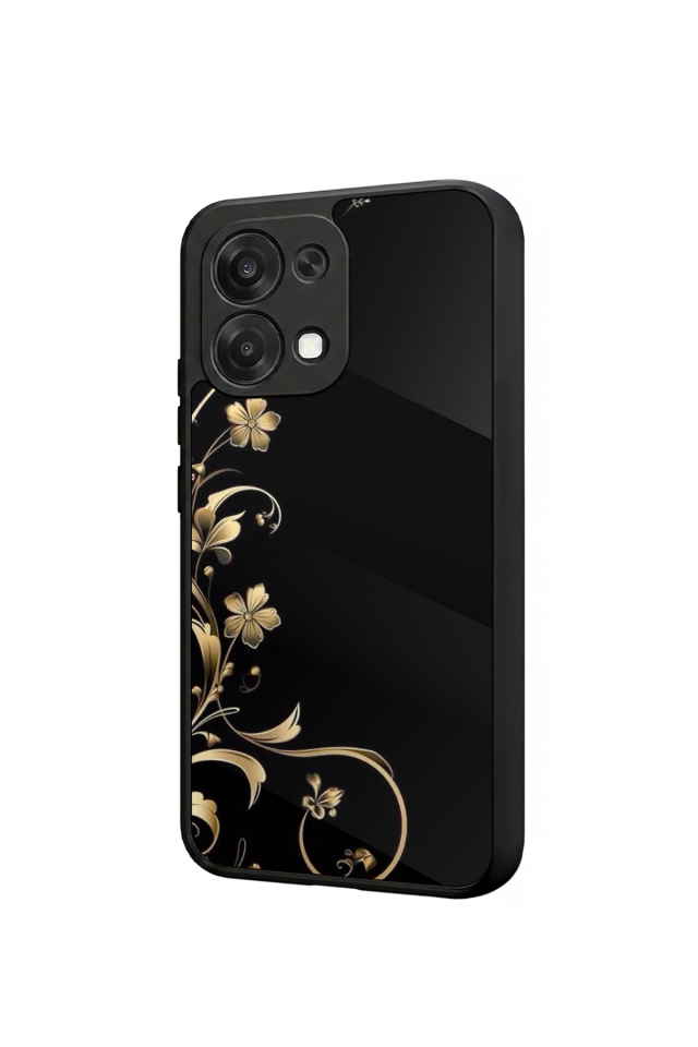 Oppo A6 Pro Uyumlu Yaldizli Cicek Tasarımlı Glossy Premium Kılıf