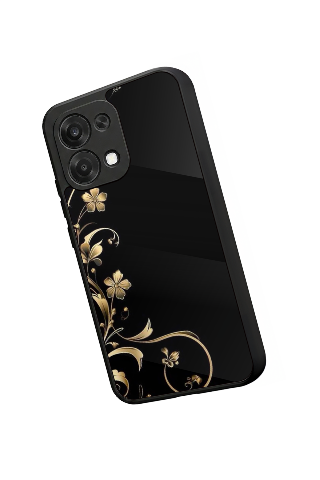 Oppo A6 Pro Uyumlu Yaldizli Cicek Tasarımlı Glossy Premium Kılıf