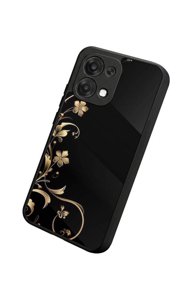 Oppo A6 Pro Uyumlu Yaldizli Cicek Tasarımlı Glossy Premium Kılıf