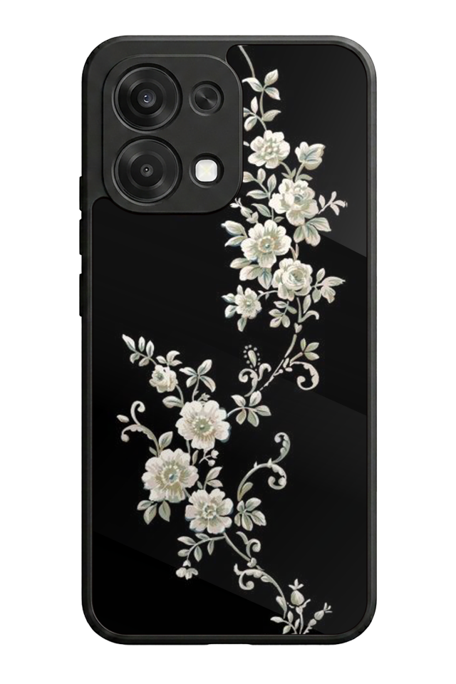 Oppo A6 Pro Uyumlu Yaldizli Cicek Tasarımlı Glossy Premium Kılıf