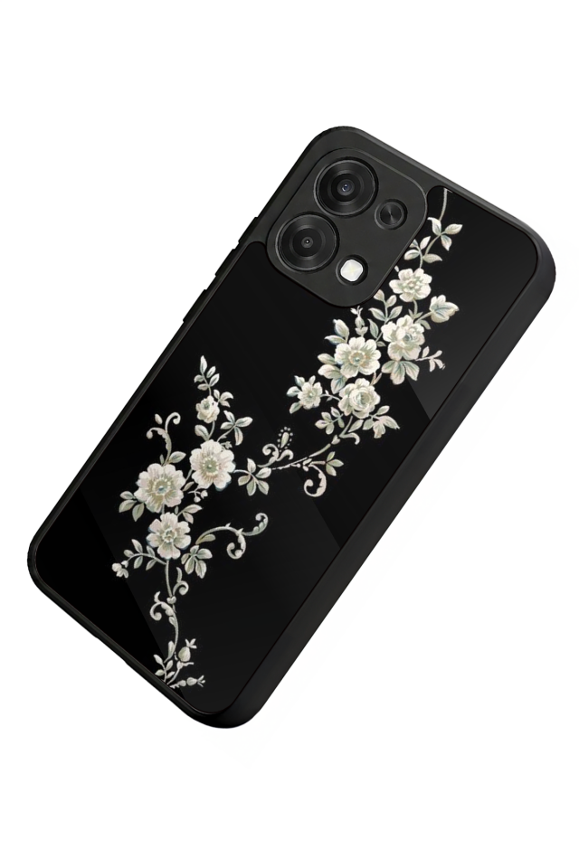 Oppo A6 Pro Uyumlu Yaldizli Cicek Tasarımlı Glossy Premium Kılıf