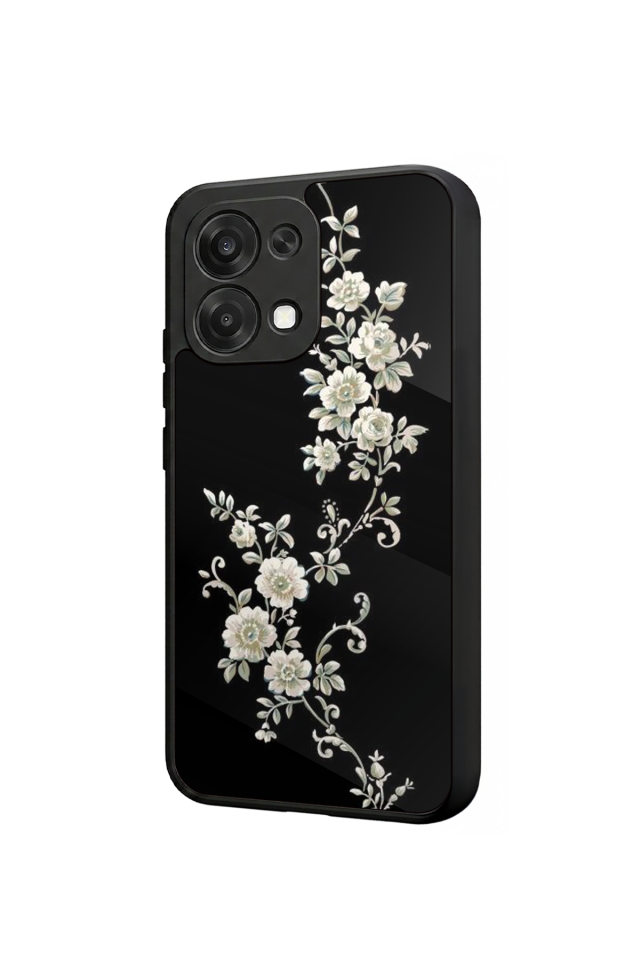 Oppo A6 Pro Uyumlu Yaldizli Cicek Tasarımlı Glossy Premium Kılıf