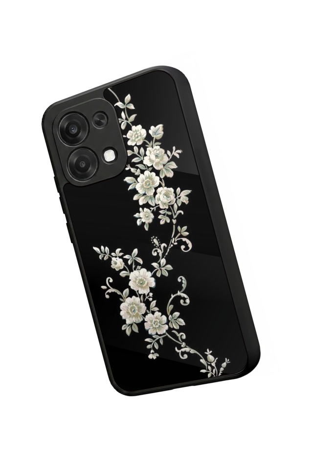 Oppo A6 Pro Uyumlu Yaldizli Cicek Tasarımlı Glossy Premium Kılıf