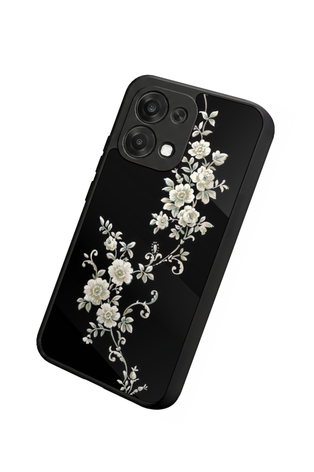 Oppo A6 Pro Uyumlu Yaldizli Cicek Tasarımlı Glossy Premium Kılıf