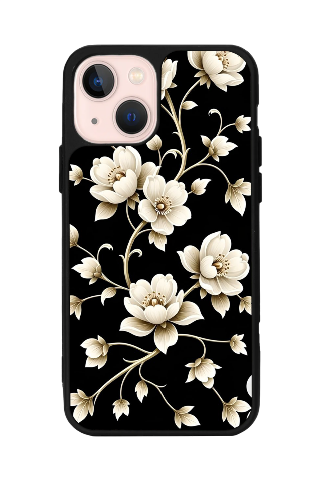 iPhone 13 Mini Uyumlu Yaldizli Cicek Tasarımlı Glossy Premium Kılıf