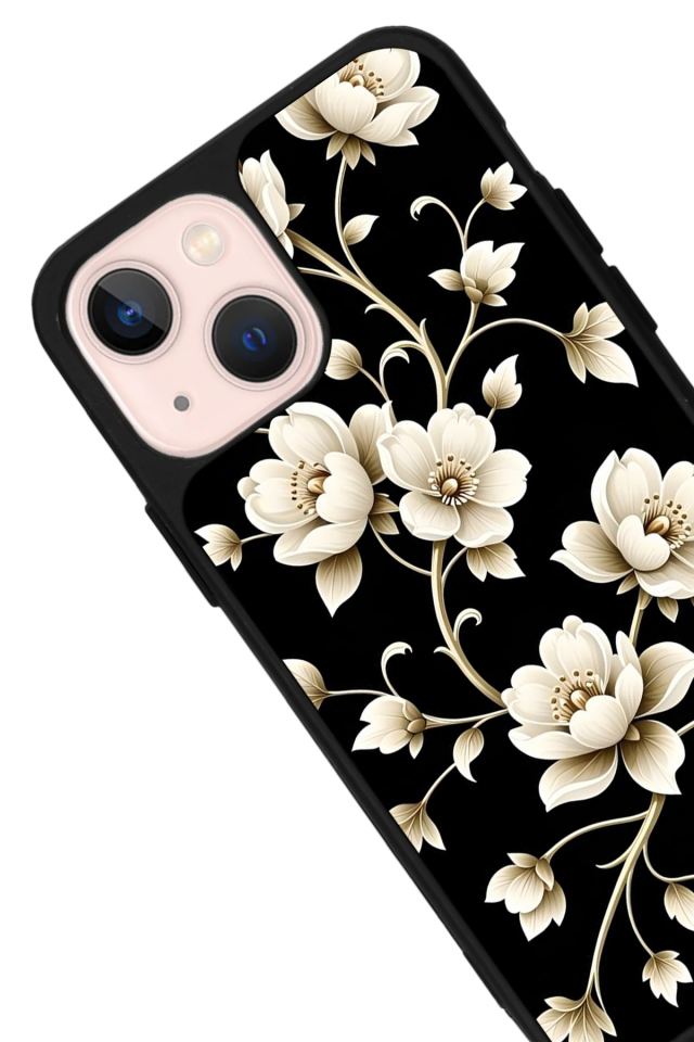 iPhone 13 Mini Uyumlu Yaldizli Cicek Tasarımlı Glossy Premium Kılıf