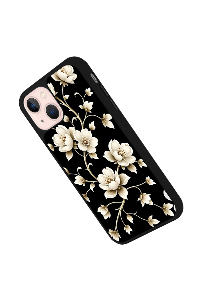 iPhone 13 Mini Uyumlu Yaldizli Cicek Tasarımlı Glossy Premium Kılıf