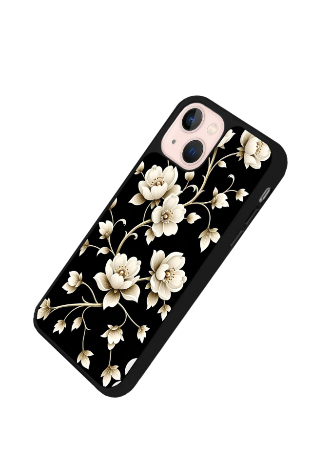 iPhone 13 Mini Uyumlu Yaldizli Cicek Tasarımlı Glossy Premium Kılıf