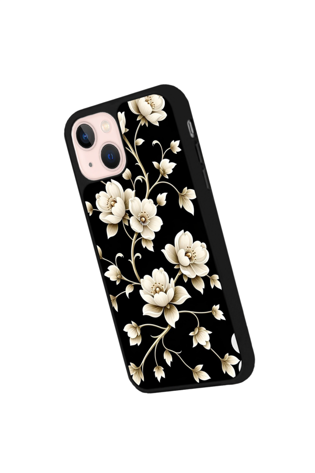 iPhone 13 Mini Uyumlu Yaldizli Cicek Tasarımlı Glossy Premium Kılıf