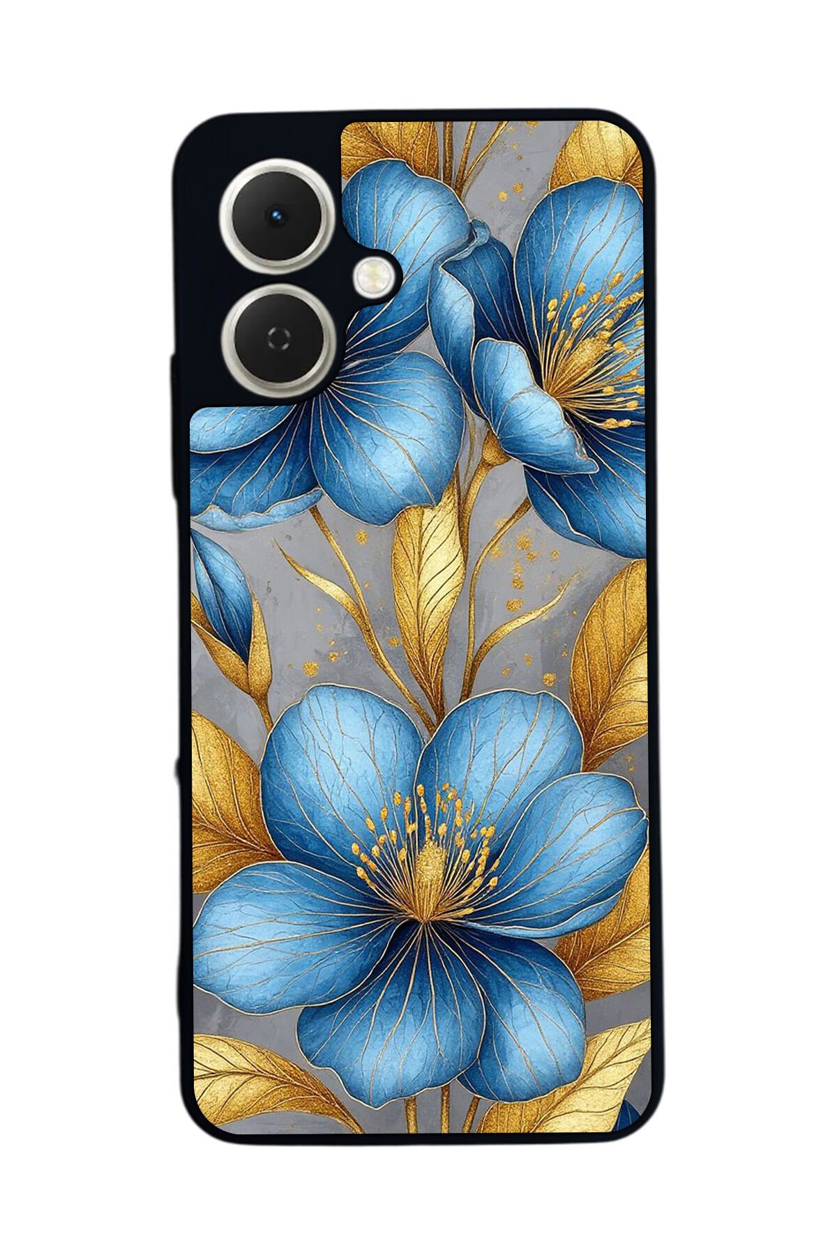 Tecno Spark GO 2 Uyumlu Yaldizli Cicek Tasarımlı Glossy Premium Kılıf