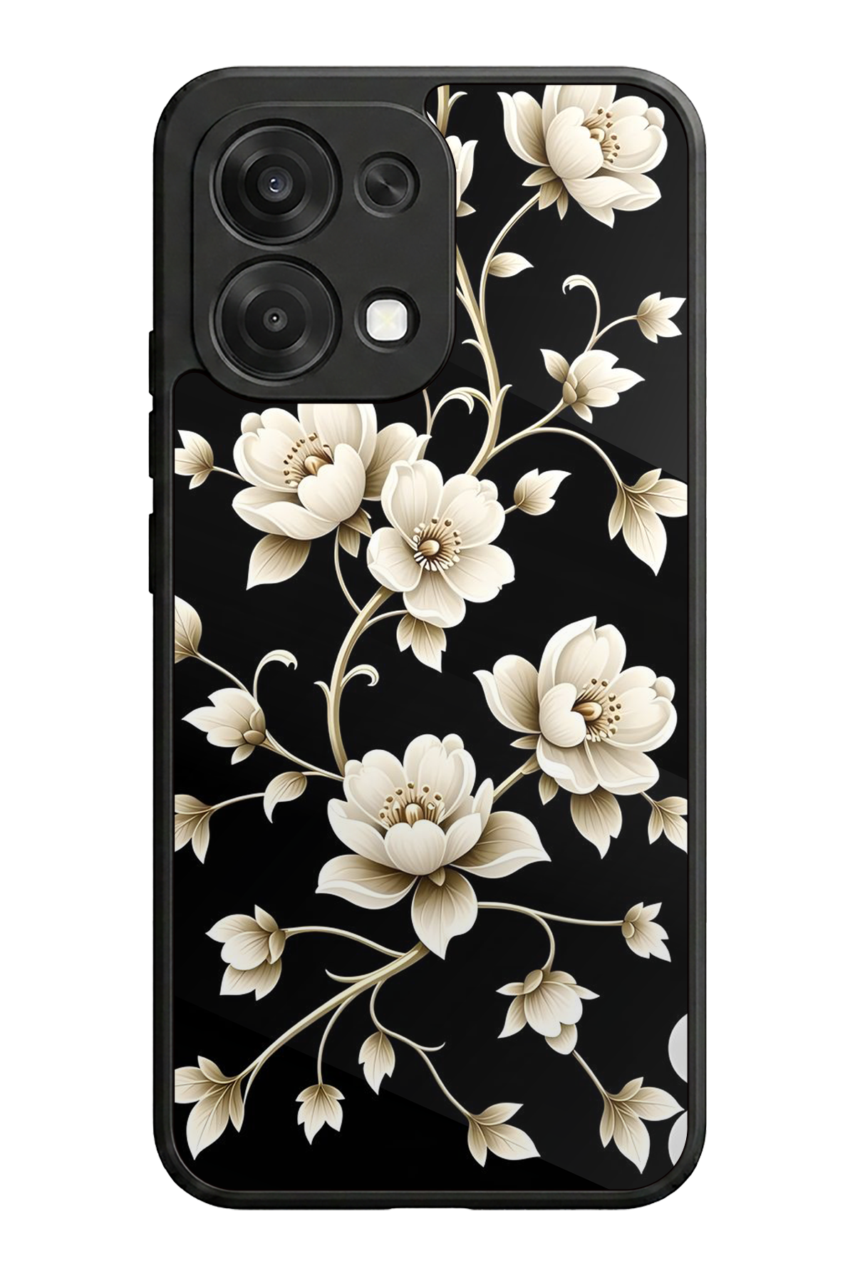 Oppo A6 Pro Uyumlu Yaldizli Cicek Tasarımlı Glossy Premium Kılıf