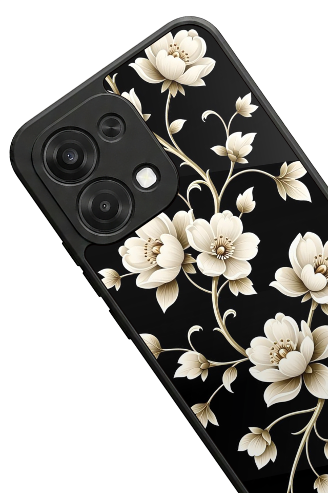 Oppo A6 Pro Uyumlu Yaldizli Cicek Tasarımlı Glossy Premium Kılıf
