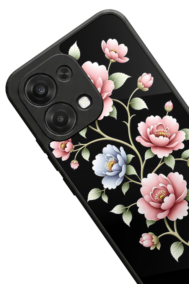Oppo A6 Pro Uyumlu Yaldizli Cicek Tasarımlı Glossy Premium Kılıf