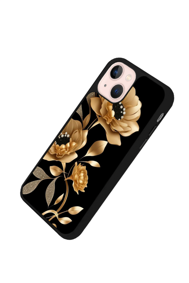iPhone 13 Mini Uyumlu Yaldizli Cicek Tasarımlı Glossy Premium Kılıf