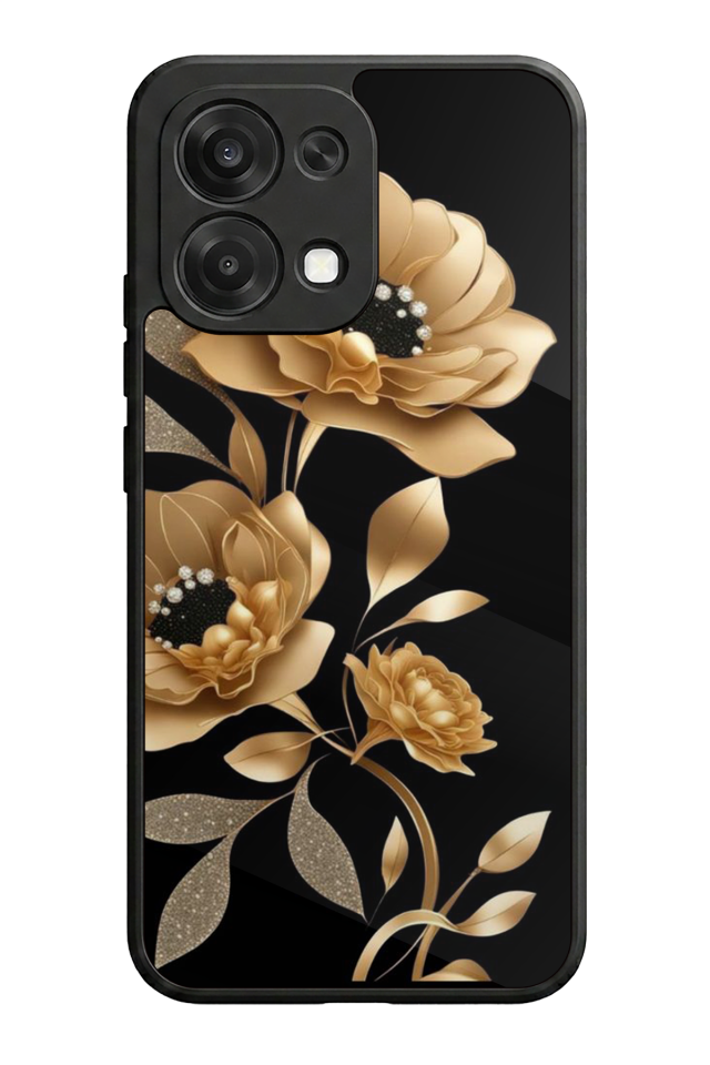 Oppo A6 Pro Uyumlu Yaldizli Cicek Tasarımlı Glossy Premium Kılıf