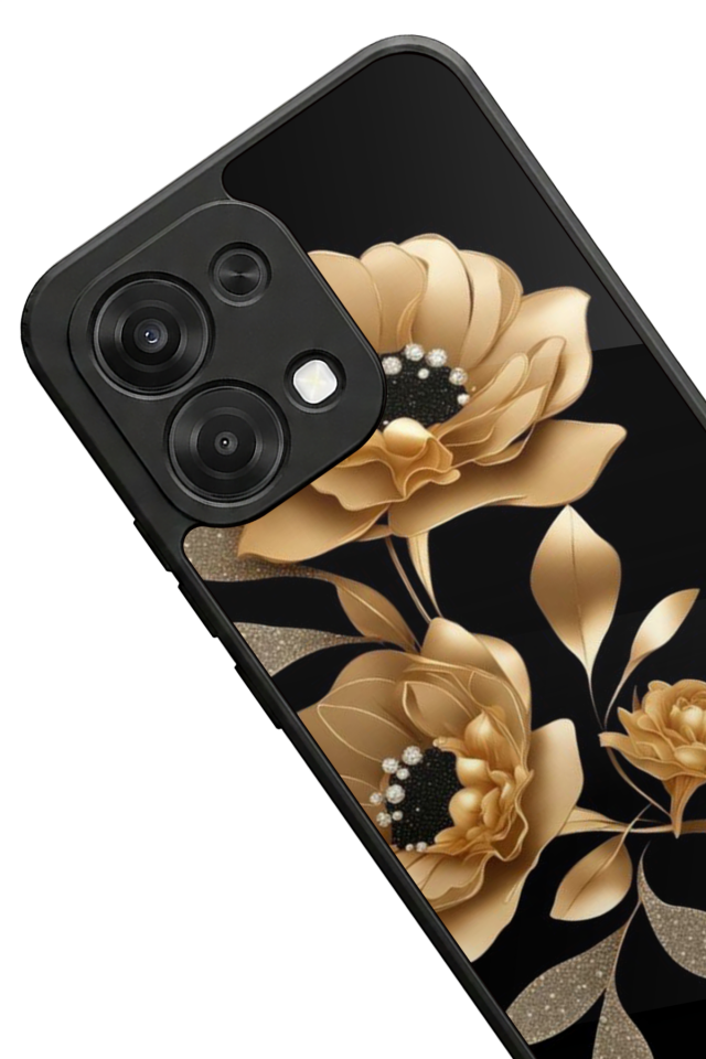 Oppo A6 Pro Uyumlu Yaldizli Cicek Tasarımlı Glossy Premium Kılıf