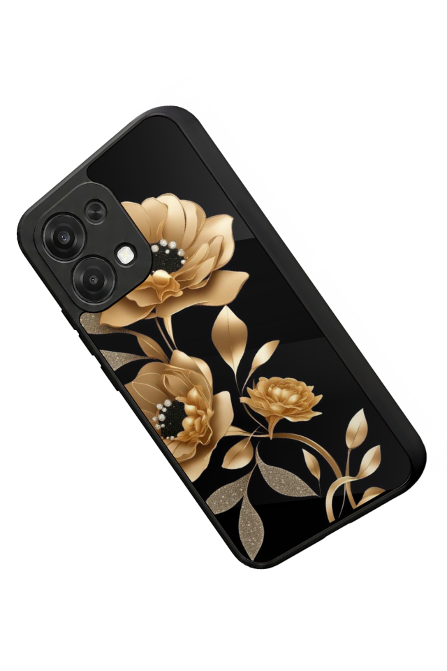 Oppo A6 Pro Uyumlu Yaldizli Cicek Tasarımlı Glossy Premium Kılıf