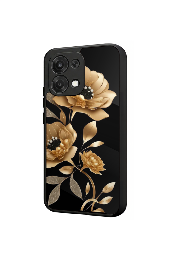 Oppo A6 Pro Uyumlu Yaldizli Cicek Tasarımlı Glossy Premium Kılıf