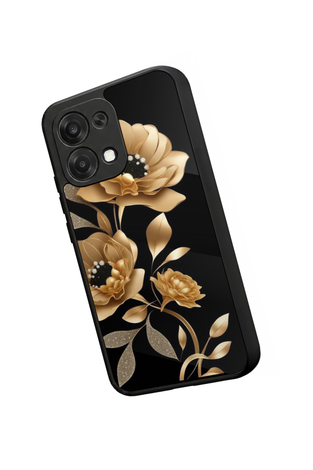 Oppo A6 Pro Uyumlu Yaldizli Cicek Tasarımlı Glossy Premium Kılıf