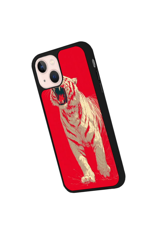 iPhone 13 Mini Uyumlu Kirmizi ve Kaplan Tasarımlı Glossy Premium Kılıf