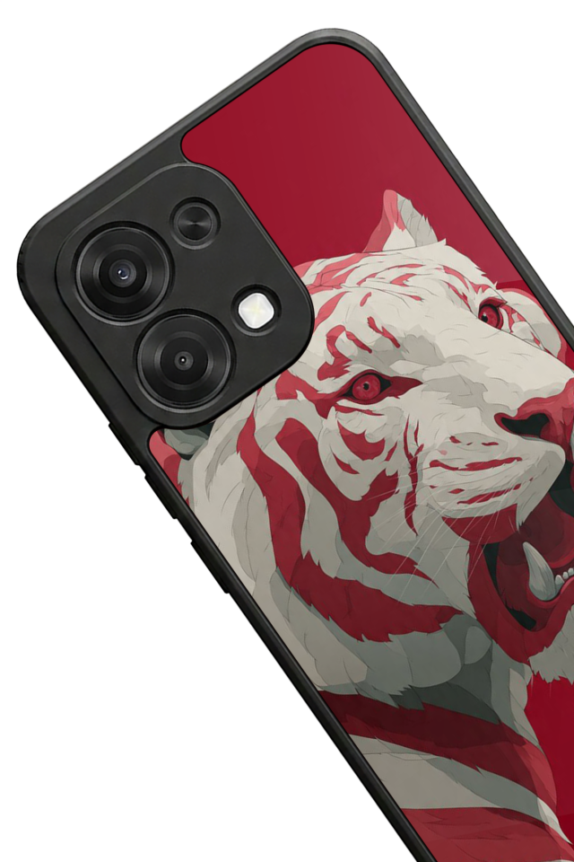Oppo A6 Pro Uyumlu Kirmizi ve Kaplan Tasarımlı Glossy Premium Kılıf
