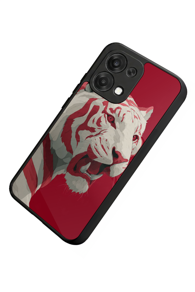 Oppo A6 Pro Uyumlu Kirmizi ve Kaplan Tasarımlı Glossy Premium Kılıf