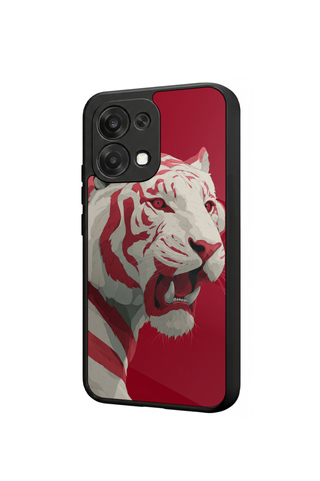 Oppo A6 Pro Uyumlu Kirmizi ve Kaplan Tasarımlı Glossy Premium Kılıf
