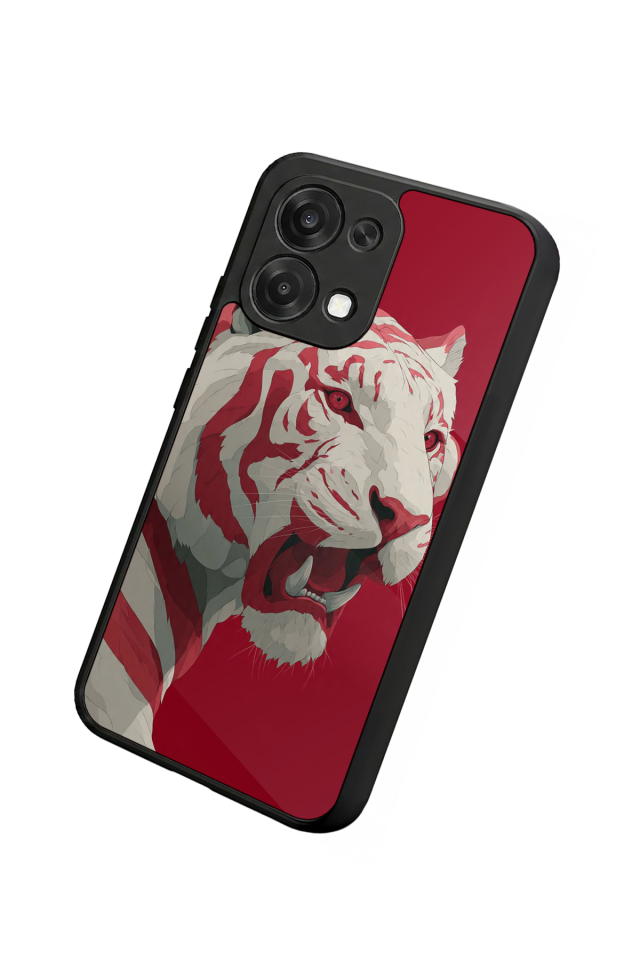 Oppo A6 Pro Uyumlu Kirmizi ve Kaplan Tasarımlı Glossy Premium Kılıf
