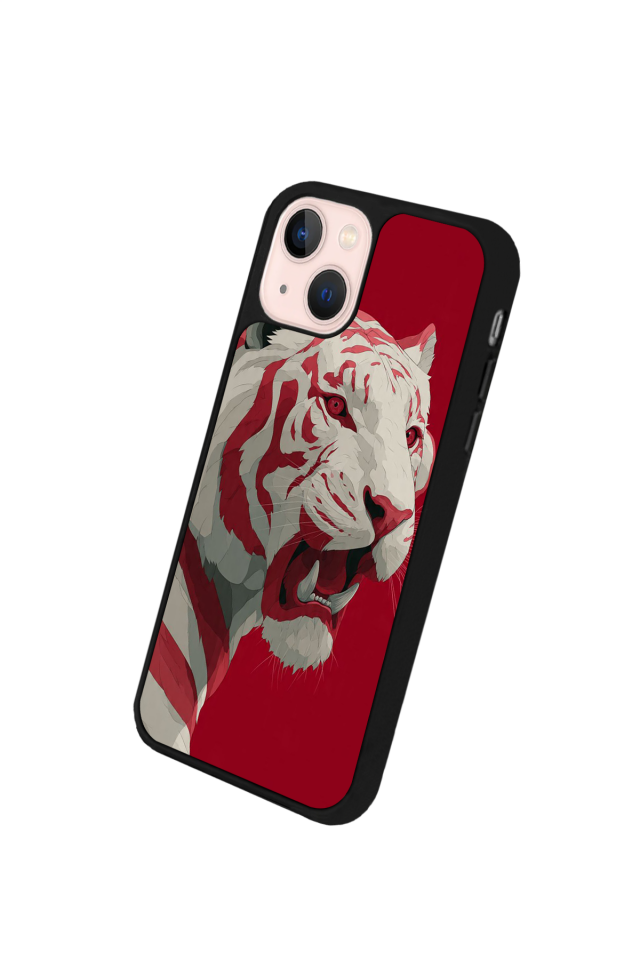 iPhone 13 Mini Uyumlu Kirmizi ve Kaplan Tasarımlı Glossy Premium Kılıf