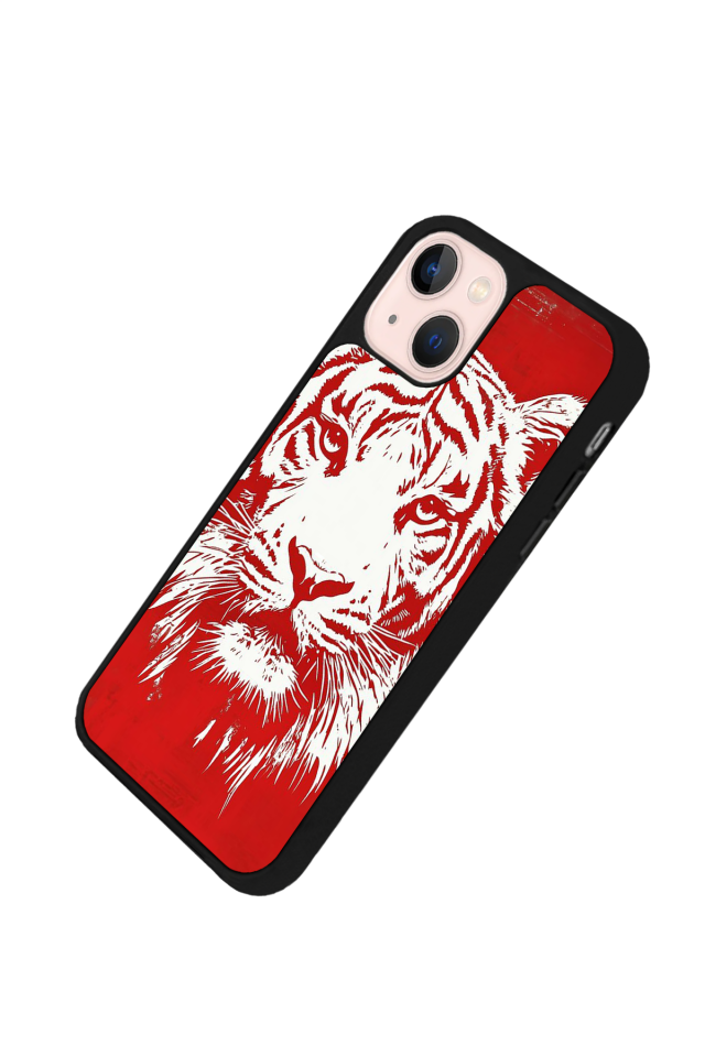 iPhone 13 Mini Uyumlu Kirmizi ve Kaplan Tasarımlı Glossy Premium Kılıf