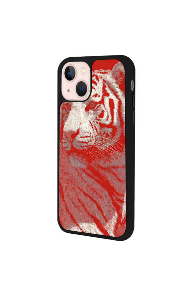 iPhone 13 Mini Uyumlu Kirmizi ve Kaplan Tasarımlı Glossy Premium Kılıf